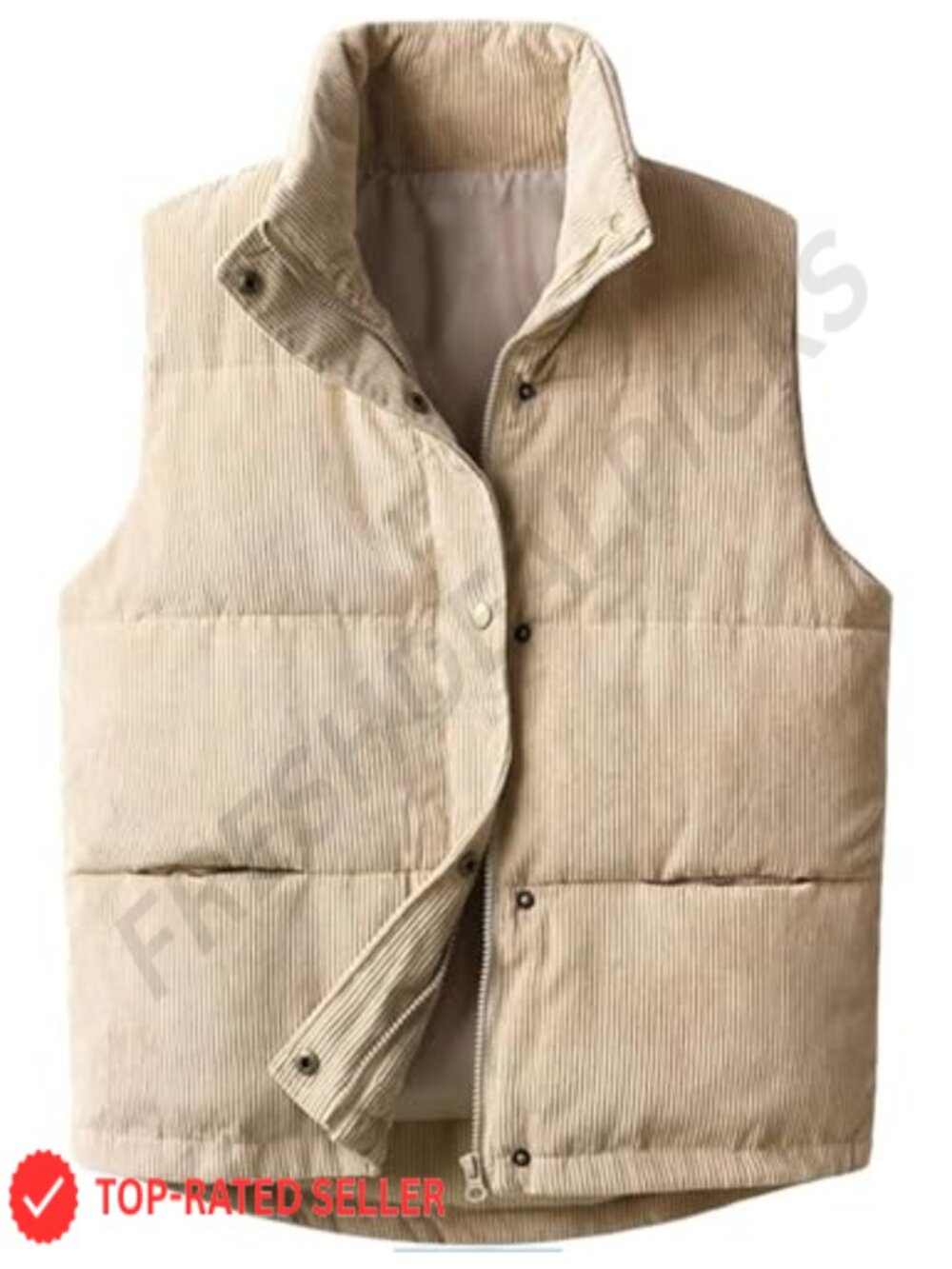 Women's Corduroy Puffer Vest Sleeveless Zip Up Snap Quilted Warm Waistcoat